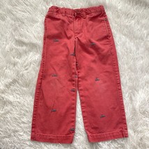 Crewcuts Gray Shark Embroidered Chino Twill Pants Red Cotton Little Boys Size 4 - £15.63 GBP