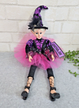 Halloween Fairy Witch Posable Elf 19&quot; Pink Black Purple Bats Polka Dot D... - $45.99