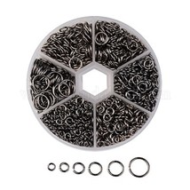 Jump Rings  Assorted sizes in plastic size sorted box  Gunmetal color   77N - £7.56 GBP