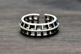 Modern Silver Ring, Checkered Ring, Chunky Band Ring, Open and Adjustable - £12.67 GBP