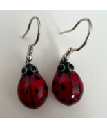 Murano Glass, Handmade Unique Jewelry, Ladybug &amp; 925 Sterling Silver Ear... - $54.57 CAD