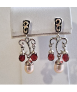 925 STERLING SILVER 14k  YELLOW GOLD  GARNET AND PEARLS EARRINGS - $1,451.69 MXN
