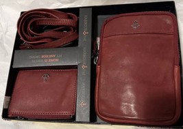 Harbour Leather Crossbody Belt Bag &amp; Card Holder - Distressed Red (NIB) - $59.39