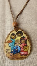 Vintage Handpainted JAMA Necklace On Leather Chord - $46.80