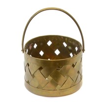 Small Braided Basket Solid Brass Oval Handle Trinket Box Vintage 2.25&quot; h... - £7.76 GBP