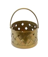 Small Braided Basket Solid Brass Oval Handle Trinket Box Vintage 2.25&quot; h... - £7.88 GBP