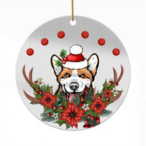 Funny Welsh Corgi Dog Santa Deer Anlters Wreath Christmas Ornament Acrylic Gift - £13.45 GBP