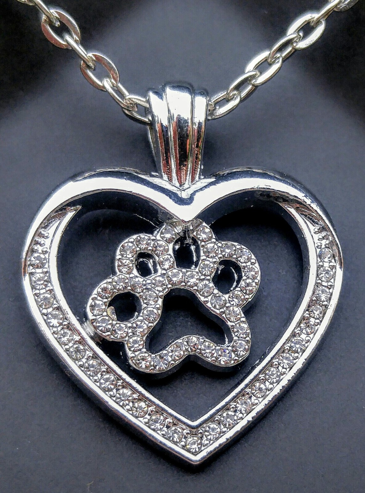 Rhinestone Heart Paw Necklace