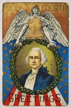 July 4th George Washington With Winged Woman In Armor 1908 Postcard N26 - £14.63 GBP