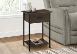 Contemporary Dark Oak 2-Tier Accent Side Table with Drawer, Black Metal - $77.99