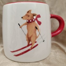 Furry Friends Elegant Skiing Dog Coffee Mug Cream &amp; Red Color 4&quot;1/4 - $19.79