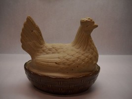 VINTAGE MOIRA Unpainted Pottery Chicken BREAD BASKET Brown High GLOSS Base - $47.51