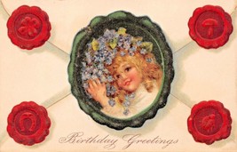 Birthday GREETINGS-BEAUTIFUL Victorian CHILD-EMBOSSED Wax Seal Envelope Postcard - £4.31 GBP