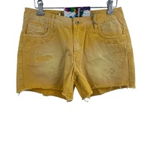 Desigual Embroidered Distressed Yellow Denim Cutoff Shorts US 2 New - £37.05 GBP