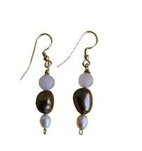 Drop Freshwater Pearls Rose Quartz Earrings Gold Filled Glamorous Life S... - $23.76