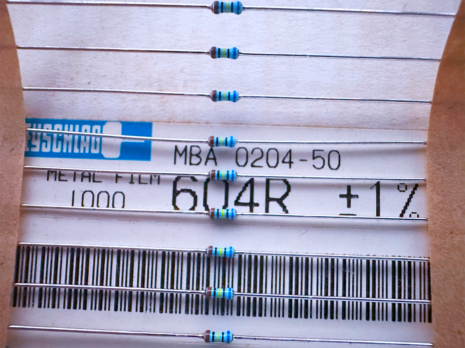 25Pcs MBA 0204-50 604R 1% Beyschlag Metal Film Axial Resistor 604 Ohm 0.4W - $4.95