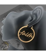 Womens Matte Gold Faith Round Large Hoop Circle Earrings Casual Party Je... - $19.76 CAD