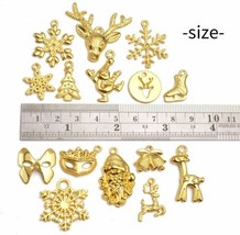 10 Christmas Charms Shiny Gold Pendants Findings Holiday Set Assorted Lot - £6.58 GBP