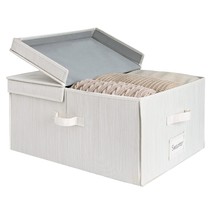 Storage Box With Lid, Foldable Clothes Closet Organizer, Mixing Of Beige, White  - £43.95 GBP