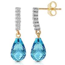 Galaxy Gold GG 14k Solid Gold Diamond Dangle Earrings with Blue Topaz - £354.10 GBP