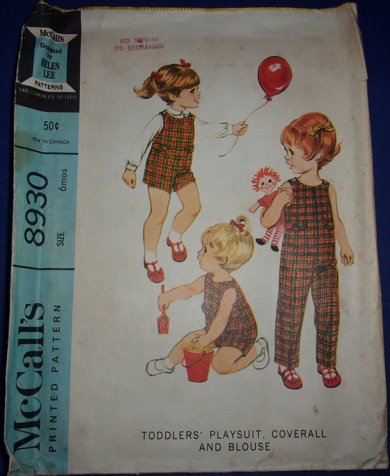 Primary image for McCall’s Toddlers’ Playsuit Coverall & Blouse Size 6 months #8930