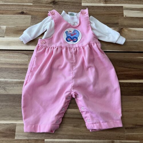 Vintage Healthtex Pink Bib Overalls White Shirt Baby Girls 6 Months USA - $25.64