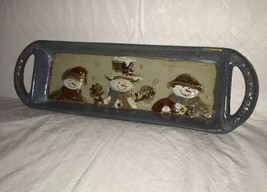 St. Nicholas Square Serving Tray FOREST FRIENDS 15" Snowman Rectangular Platter - £23.52 GBP