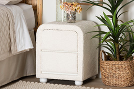 Cecilia Modern White Teddy-Bear Fabric and Rubberwood 2-Drawer Nightstand - $2,759.33 MXN