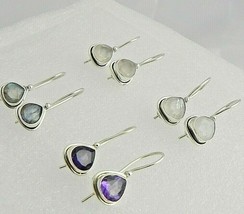 925 Solid Silver Earrings Dangle Hook Natural Gemstone Wedding Gift For Women - £28.91 GBP+