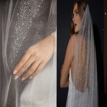 Bridal Glitter Sequin Veil, Wedding Cathedral Ivory Veil,Fingertip Lengt... - $18.99+
