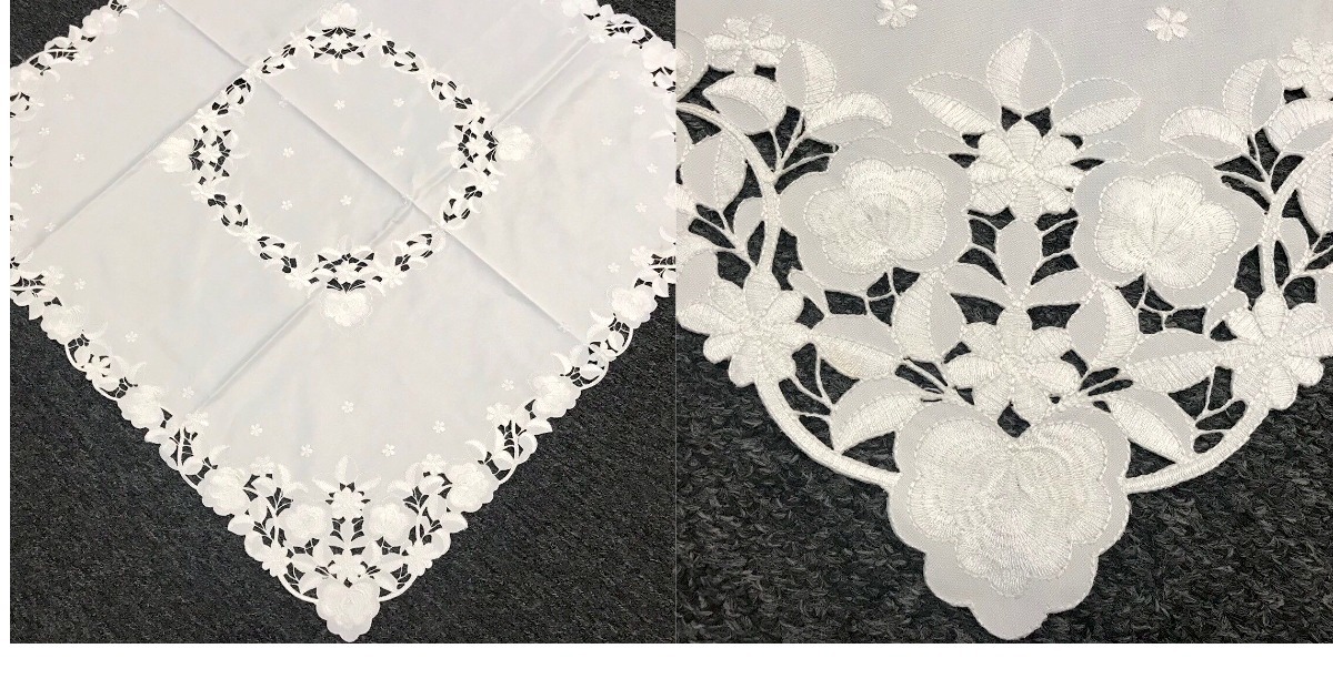 33&quot; Square Embroidery Solid White Wedding Fabric Embroidered Floral Tabl... - $30.99