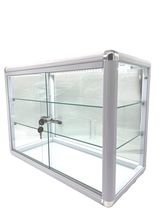 Elegant White Aluminum Display Table Top Tempered Glass Showcase with LE... - $195.74