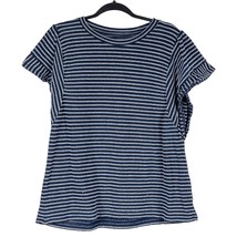 Kim Rogers Womens Blouse XL Striped Blue White Stretch Short Sleeve Ruffle - $17.68