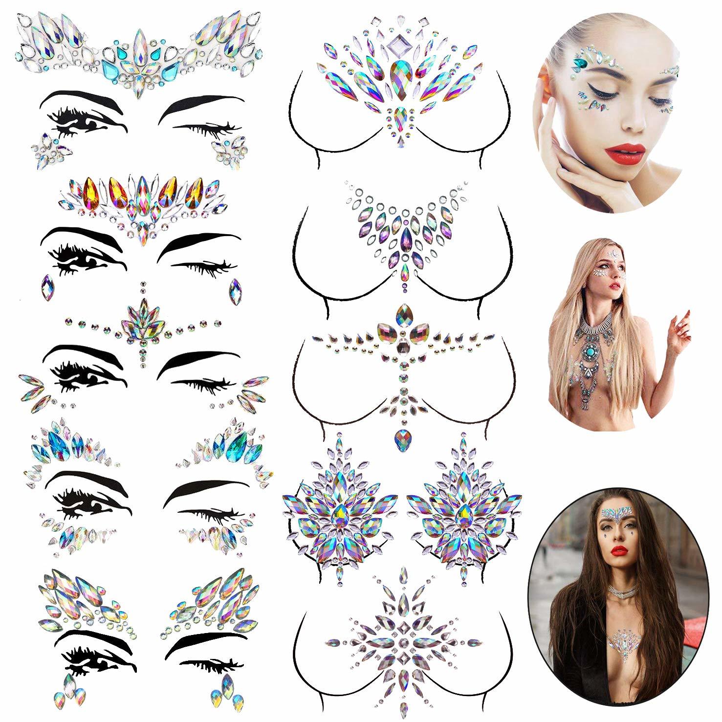 Primary image for 10 sets Face Gems Stickers Body Jewelry Stickers Crystal Tattoo Stickers for Fes