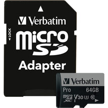Verbatim 64GB Pro 600X microSDXC Memory Card with Adapter UHS-I U3 Class 10 - $38.17