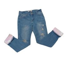 Wallflower Girls Size 8 Jeans Factory Distressed Skinny Capri Sequined Bottoms - $11.88