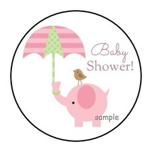 30 Girl Baby Shower Elephant Envelope Seals Labels Stickers 1.5&quot; Round Umbrella - £6.02 GBP
