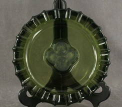 Vintage FOSTORIA Coin Pattern Glass Olive Green Cigar Tobacco Double Ashtray 10&quot; - £19.25 GBP
