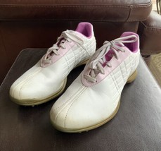 Adidas TRAXION Women’s Leather Spiked White &amp; Pink Golf Shoes Sz US 8 / ... - £37.02 GBP