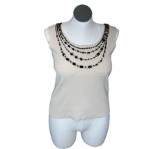 Ruby Rd Tank Top Ribbed Embellished Beaded Neckline Beige Tan Womens Large Caree - £15.75 GBP