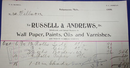 Vintage Russell &amp; Andrews Retail Dealer Wall Paper Paints Receipt 1899 - £6.17 GBP