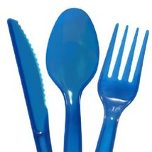 Blue Plastic Cutlery Set Fork Spoon Knives - 48pc Set - £5.30 GBP