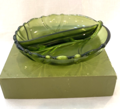 Vintage Green Glass Divided Serving Dish, Mid-Century - £11.20 GBP