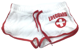 Womens Lifeguard Sexy Short Shorts White &amp; Red W/Laces &amp; Logo Size X-Sma... - £14.43 GBP