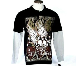Hurley Signature Black &amp; Gray Layered Sleeve Polo Shirt Men&#39;s Large L NWT - $39.59