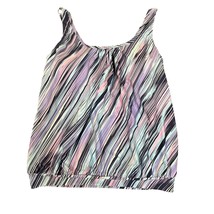 Yonique Swimsuit Top Womens Large Blue Purple Striped Blouson Tankini Top - $18.69