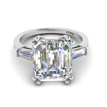 Emerald Cut Moissanite Ring Platinum 3 Stone Ring 3.79ct Forever One - $2,650 - $2,650.00