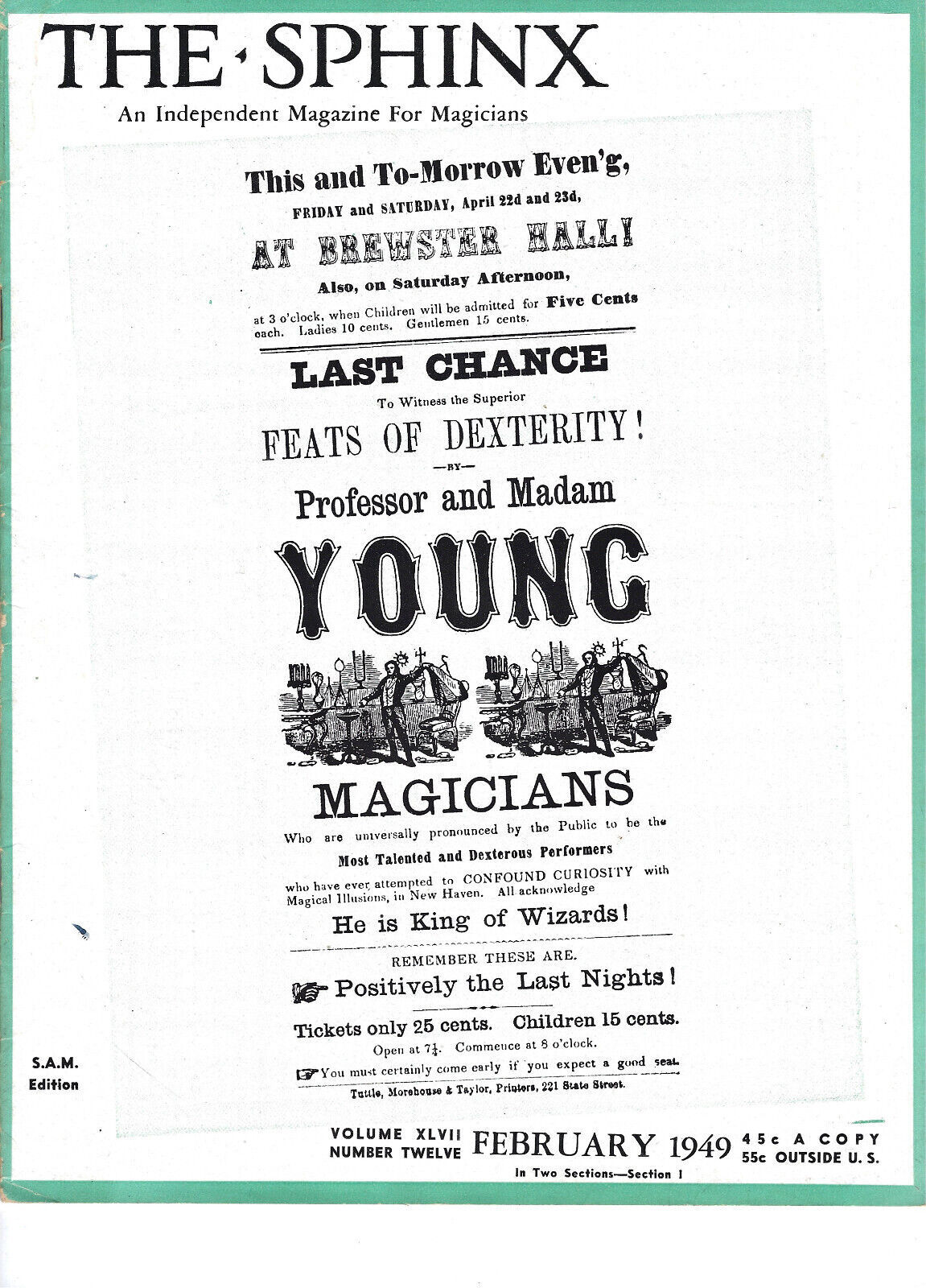 The Sphinx An Independent Magazine For Magicians. February 1949 Vol. 47 ... - $9.75
