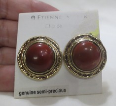 Vtg Etienne Aigner Gold Tone With Genuine Semi Precious Stones Clip On Earrings - £11.96 GBP