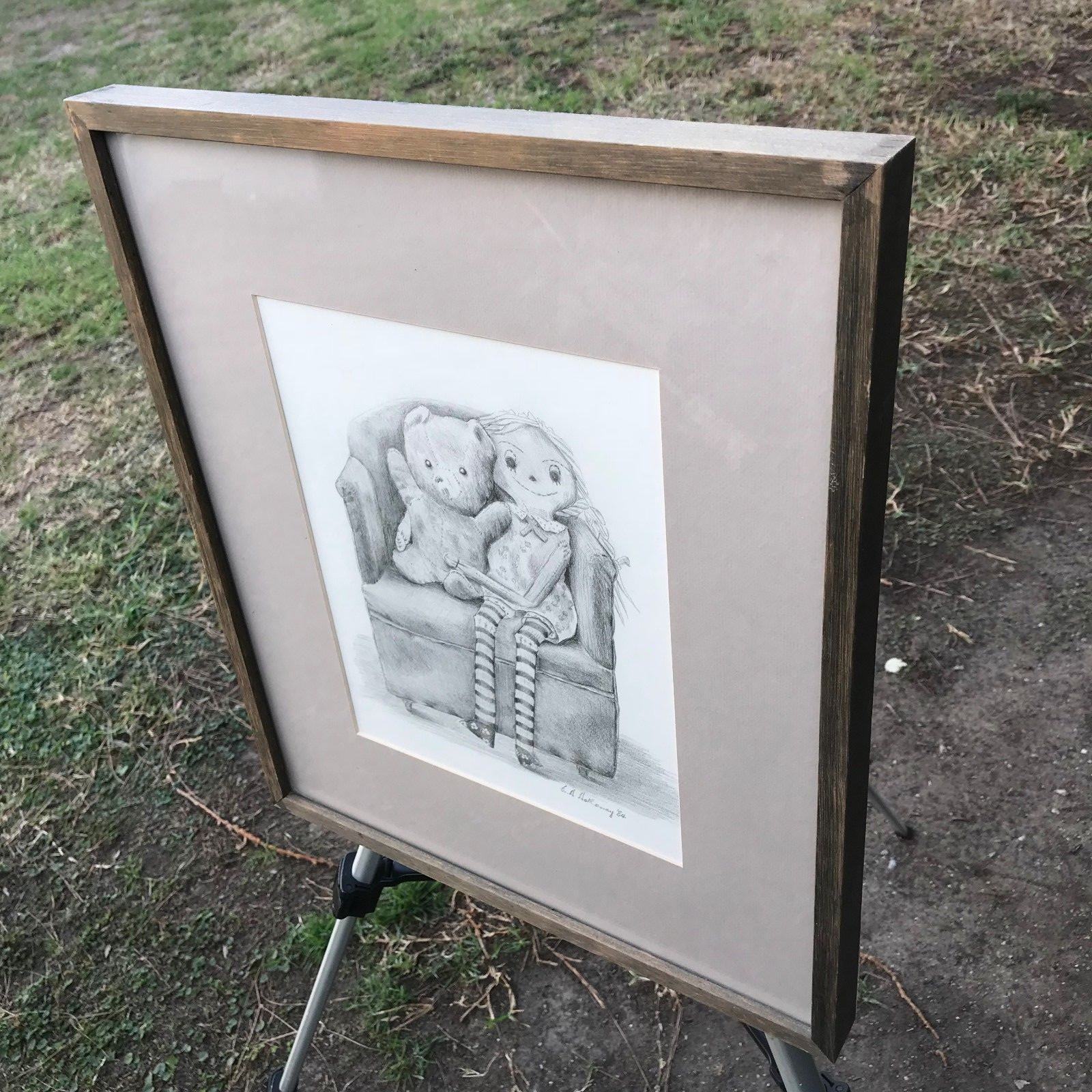 EDGAR HOLLOWAY Original 1984 MODERN VINTAGE Girl & Bear PENCIL DRAWING Signed Item image 5